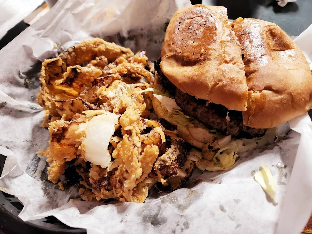 Hamburger All the Way and Onion Rings